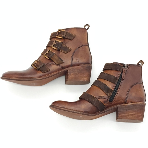 Roan by Bed Stu Zoey Tan Stacked Heel Buckle Ankle Boots Women's Size 9.5 - Picture 12 of 15